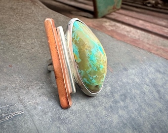 Santo Domingo Xavier Bailon Sterling Silver Copper Turquoise Ring Size 7, 17g