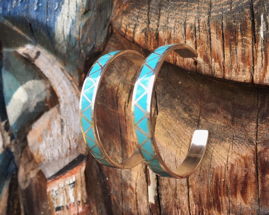 Carmichael Intricate Vintage Native American Zuni Turquoise Sterling Silver Bracelet Carmichael Intricate Vintage Native American Zuni Turquoise Sterling Silver Bracelet