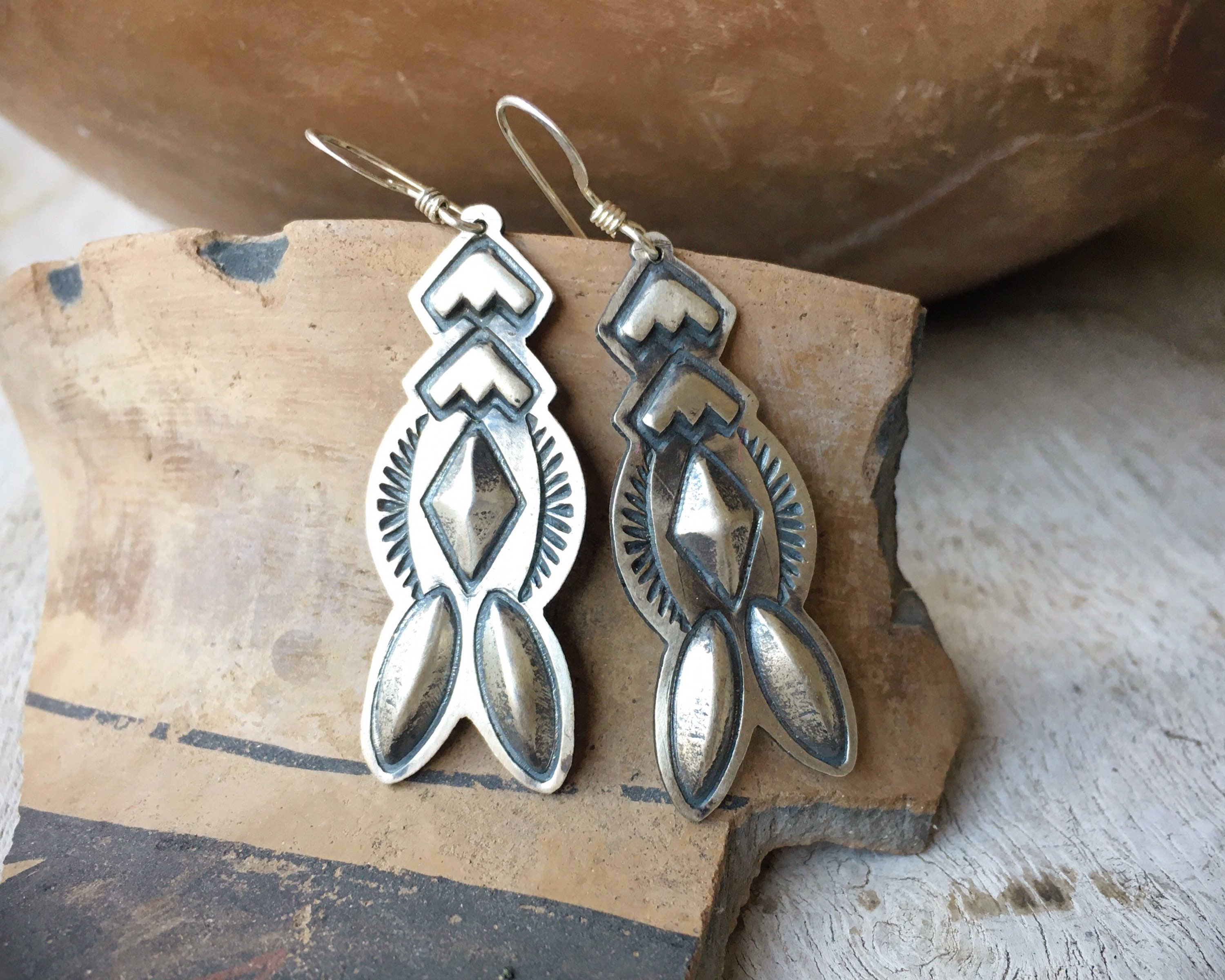 Small Stamped Sterling Silver Dangle Earrings For Women Native