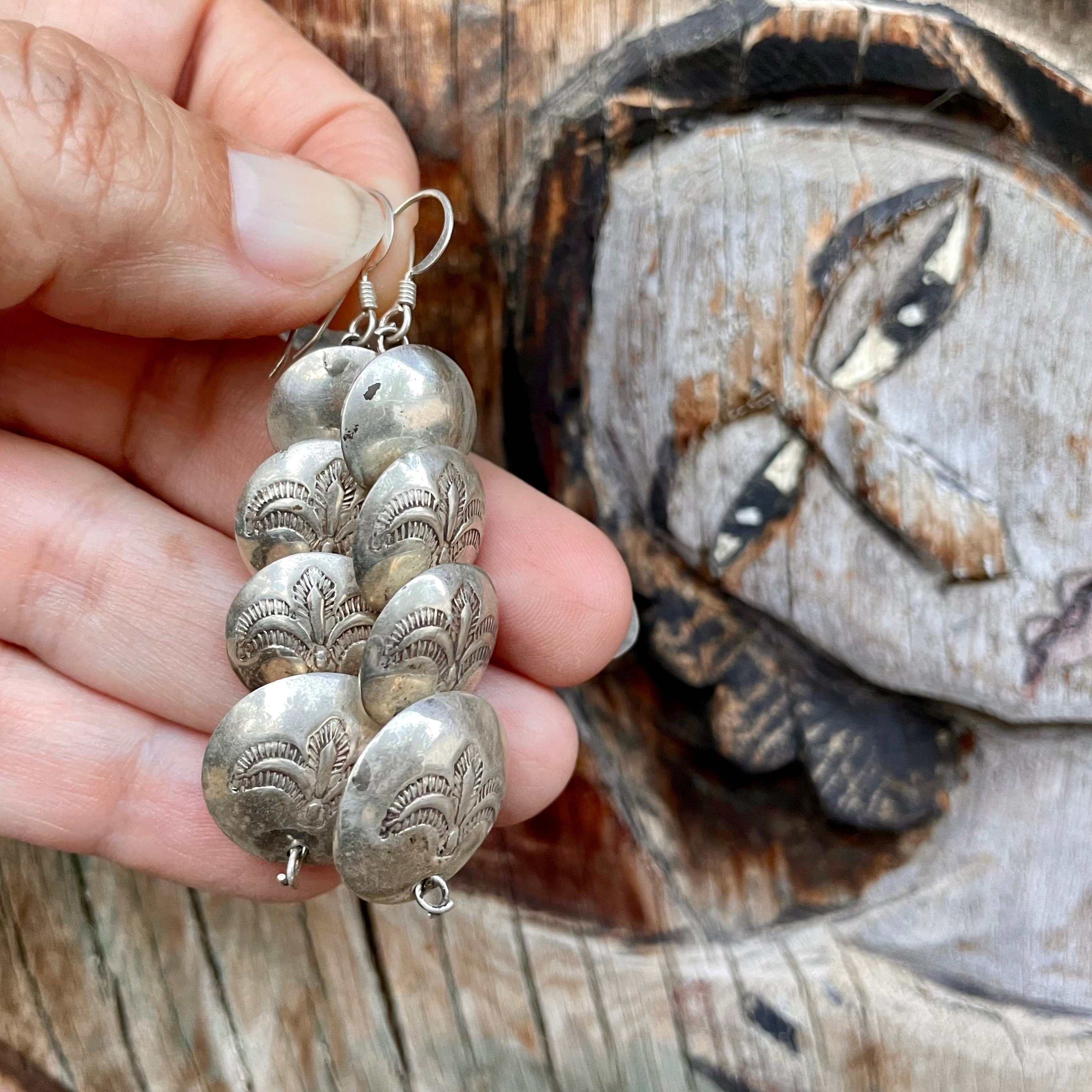 Boho Blue and Silver Bead Earrings, Indian Tribal Style, Vintage Bead –  Nohline Art Jewelry