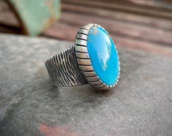 Heavy Blue Ithaca Peak Turquoise Oval Signet Ring Approx Size 10.25, Southwestern Jewelry Men's