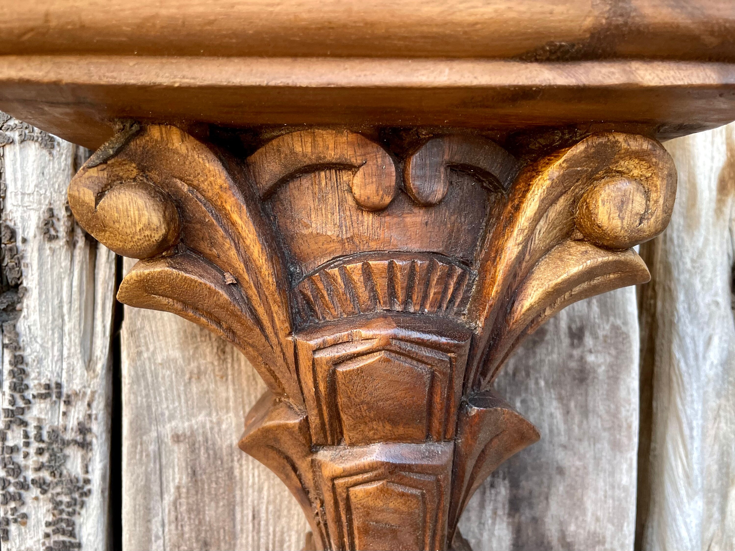 Vintage Carved Wood Corbel Shelf from Thailand (Cracks in Wood), Rustic