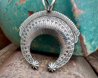 Navajo Sunshine Reeves Sterling Silver Naja Pendant 3" Wide, Native American Indian Jewelry