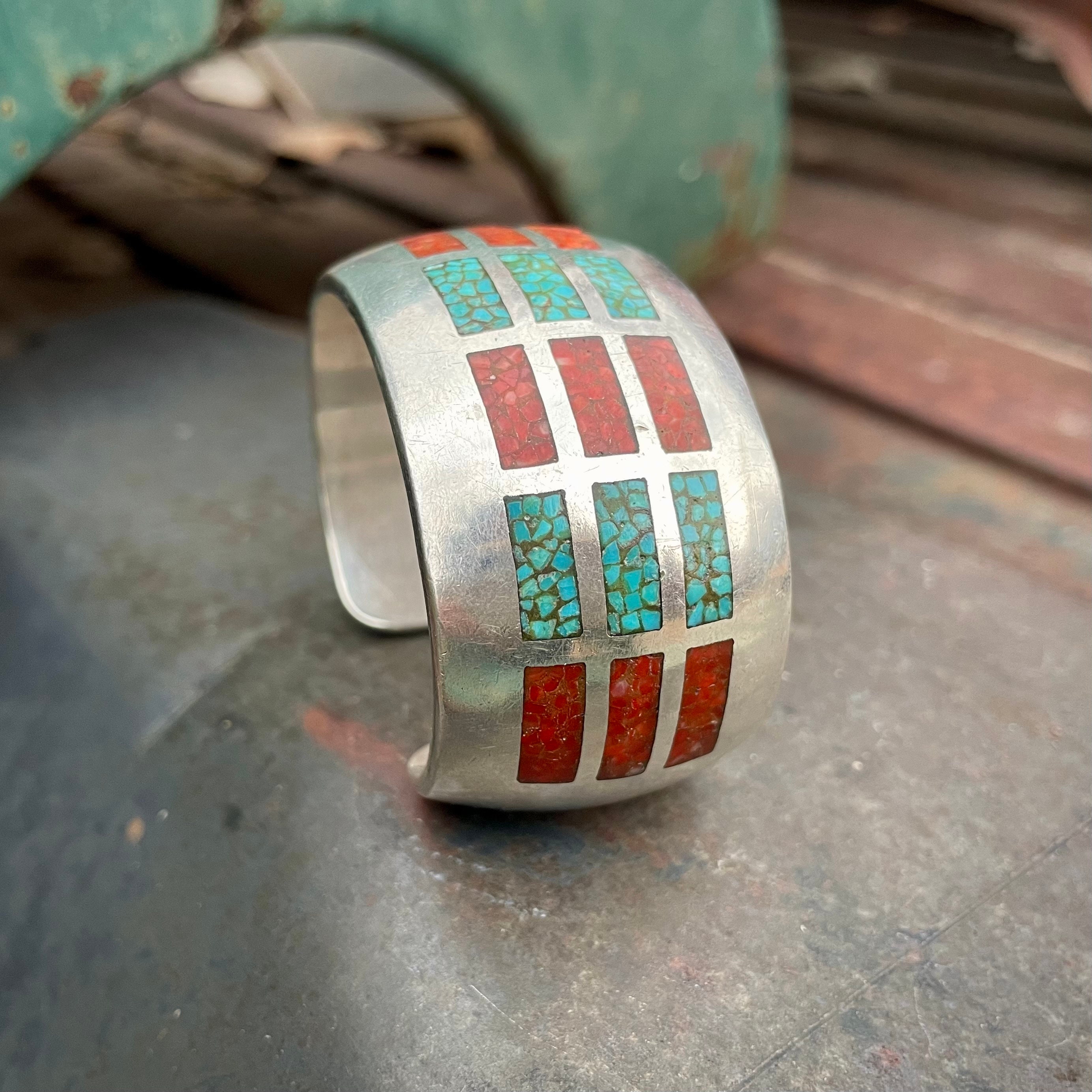 Striking Native American Navajo 5 Corals Solid Sterling Silver Large Bracelet Striking Native American Navajo 5 Corals Solid Sterling Silver Large Bracelet