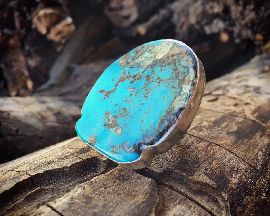 Gorgeous Turquoise Ribbed Design Sterling Silver Statement Ring – JTYDS