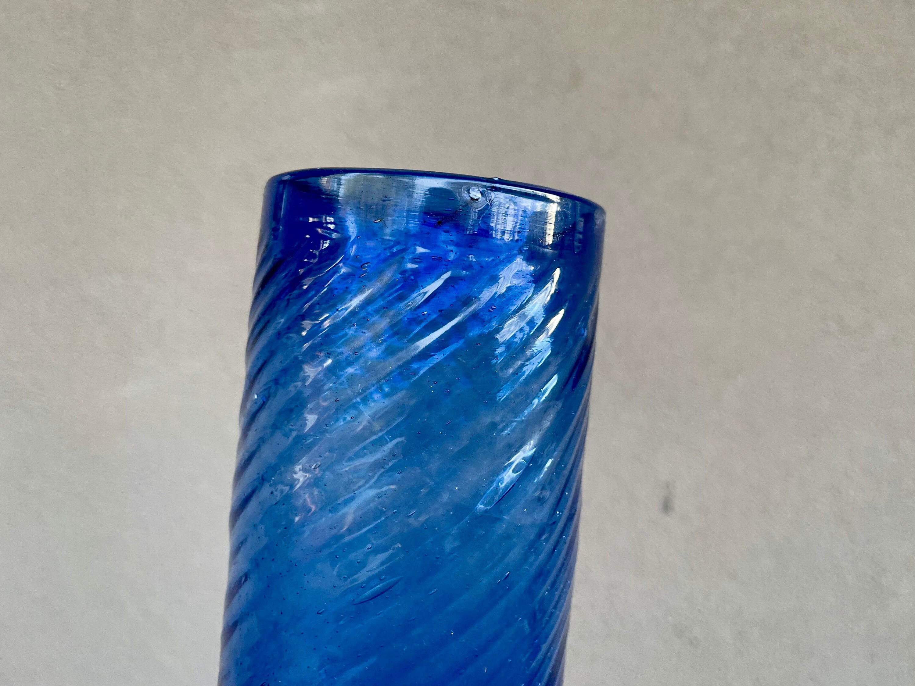 Mexican HandBlown Cobalt Blue Glass Vase Tall Narrow, Made by Camilo