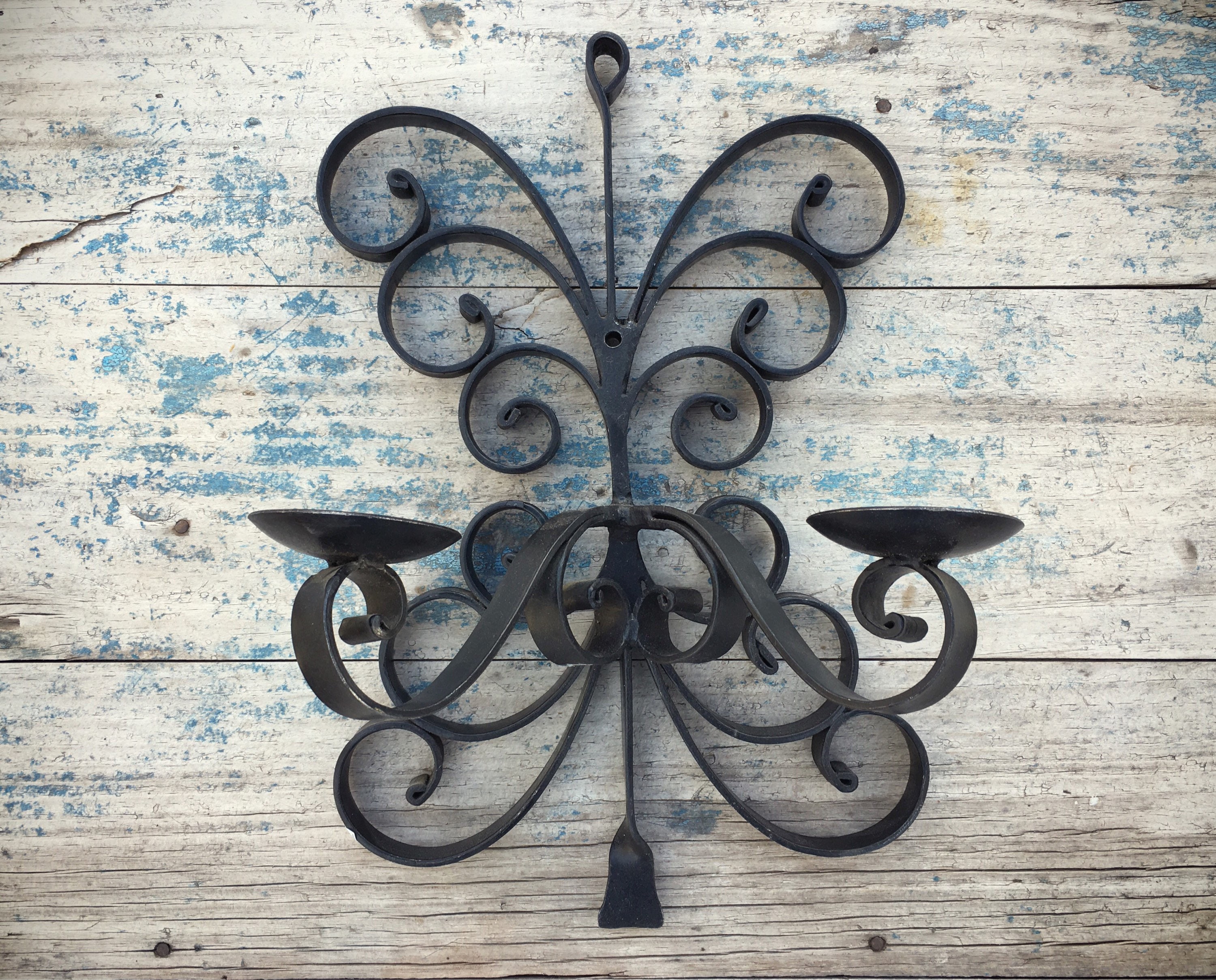 Wall Mounted Mexican Wrought Iron Candle Holder, Rustic Candle Sconce