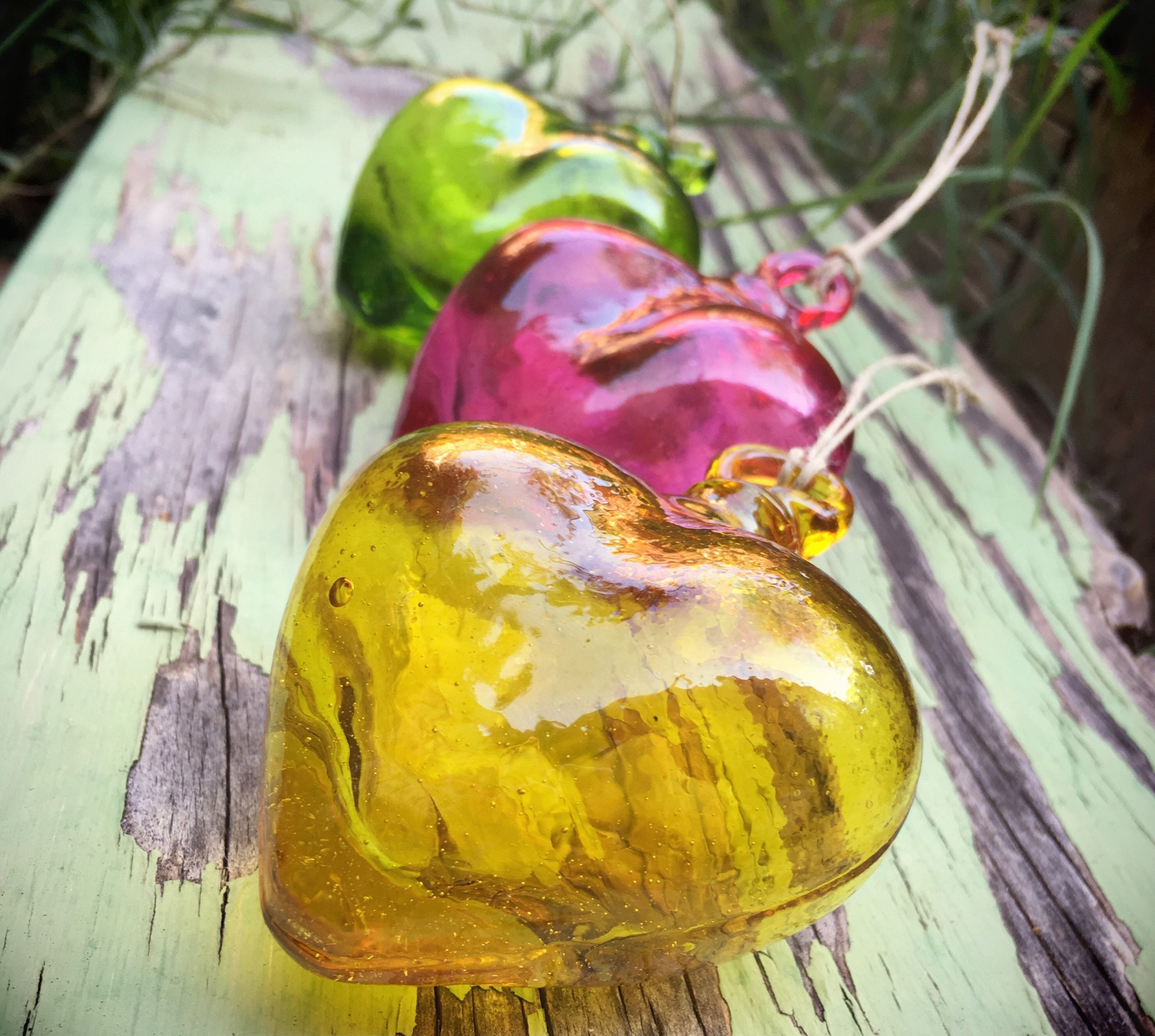 Vintage blown glass hanging heart ornaments for the home ...