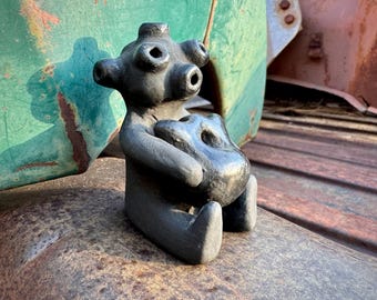 Vintage Dorothy Paul Gutierrez Miniature Pottery Mudhead Koshare w/ Wedding Vase, Blackware