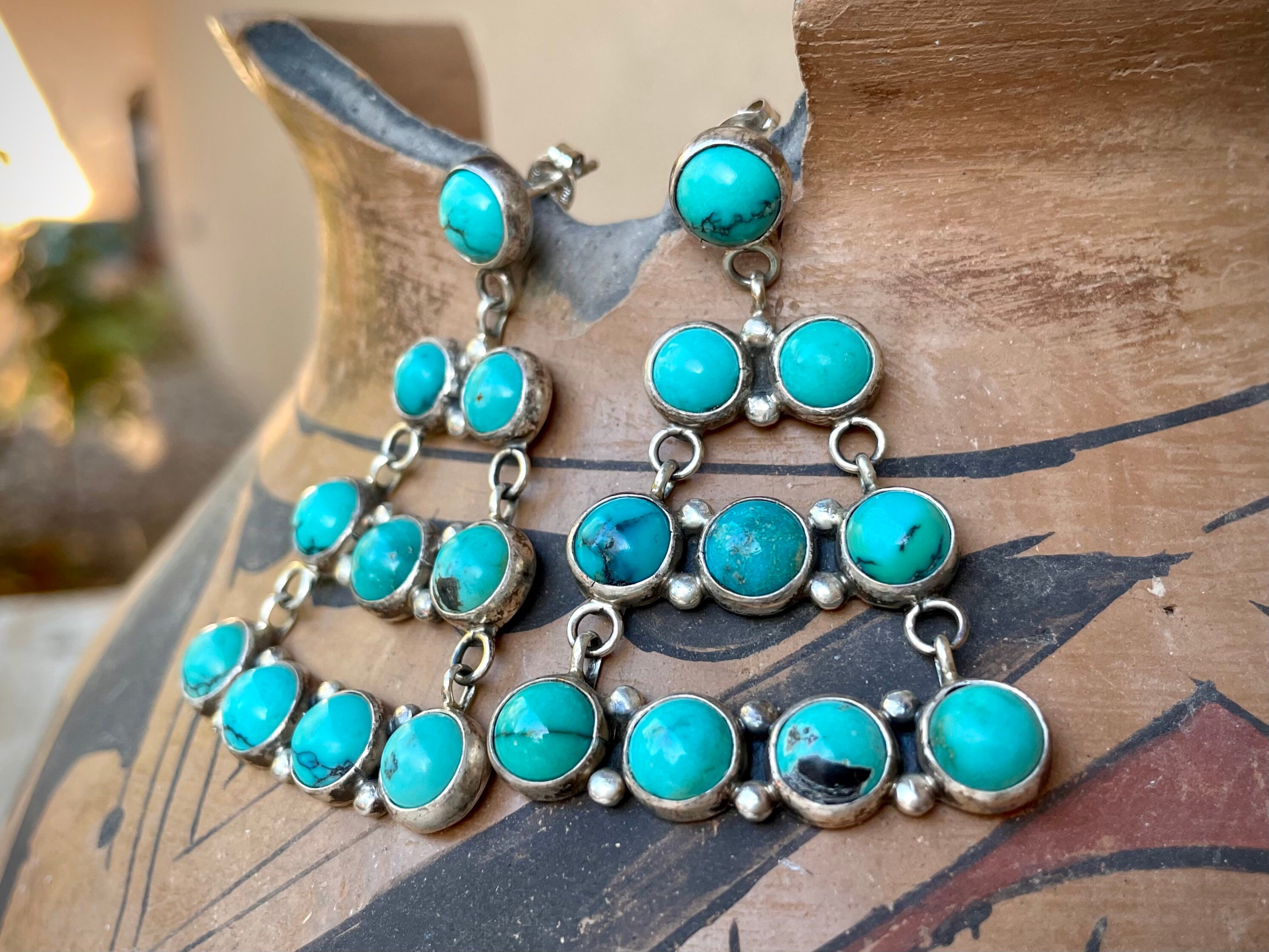 Navajo Verdy Jake Turquoise Cluster Chandelier Earrings for Women ...