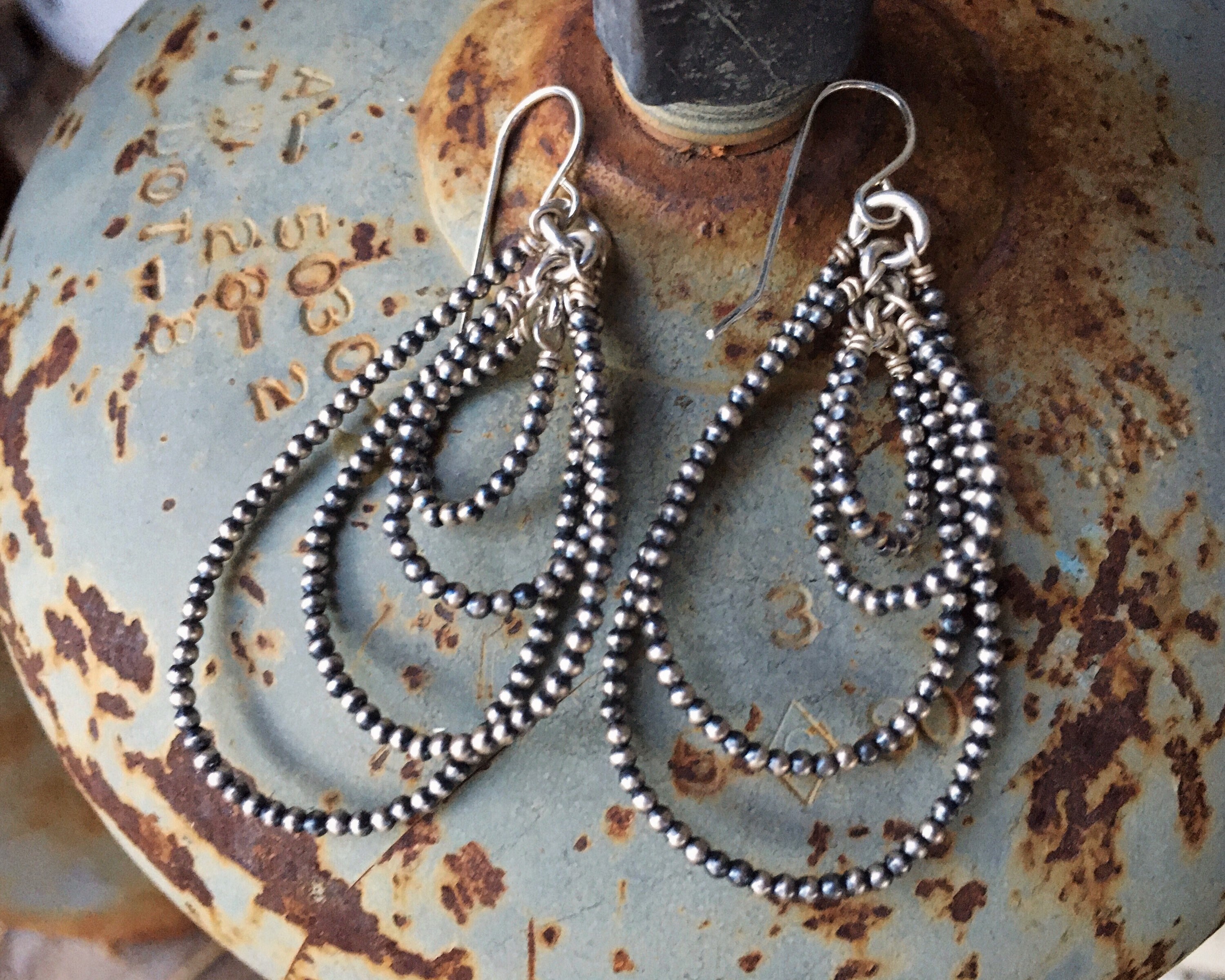 2-1/2 Navajo Pearl Sterling Silver Multi Hoop Earrings, Native