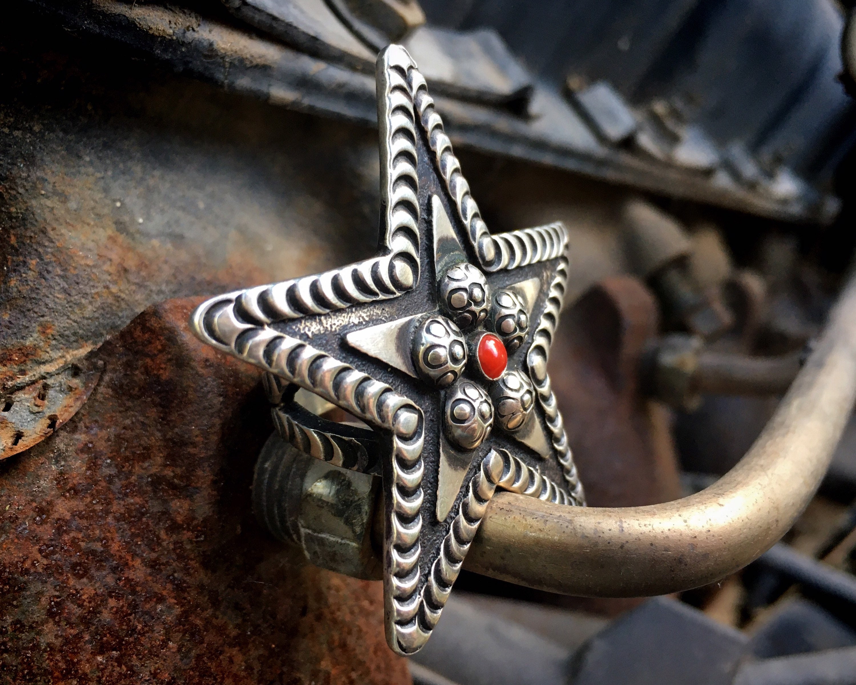 Important Huge Matthew Charley Sterling Silver Star Native American Navajo Ring Important Huge Matthew Charley Sterling Silver Star Native American Navajo Ring