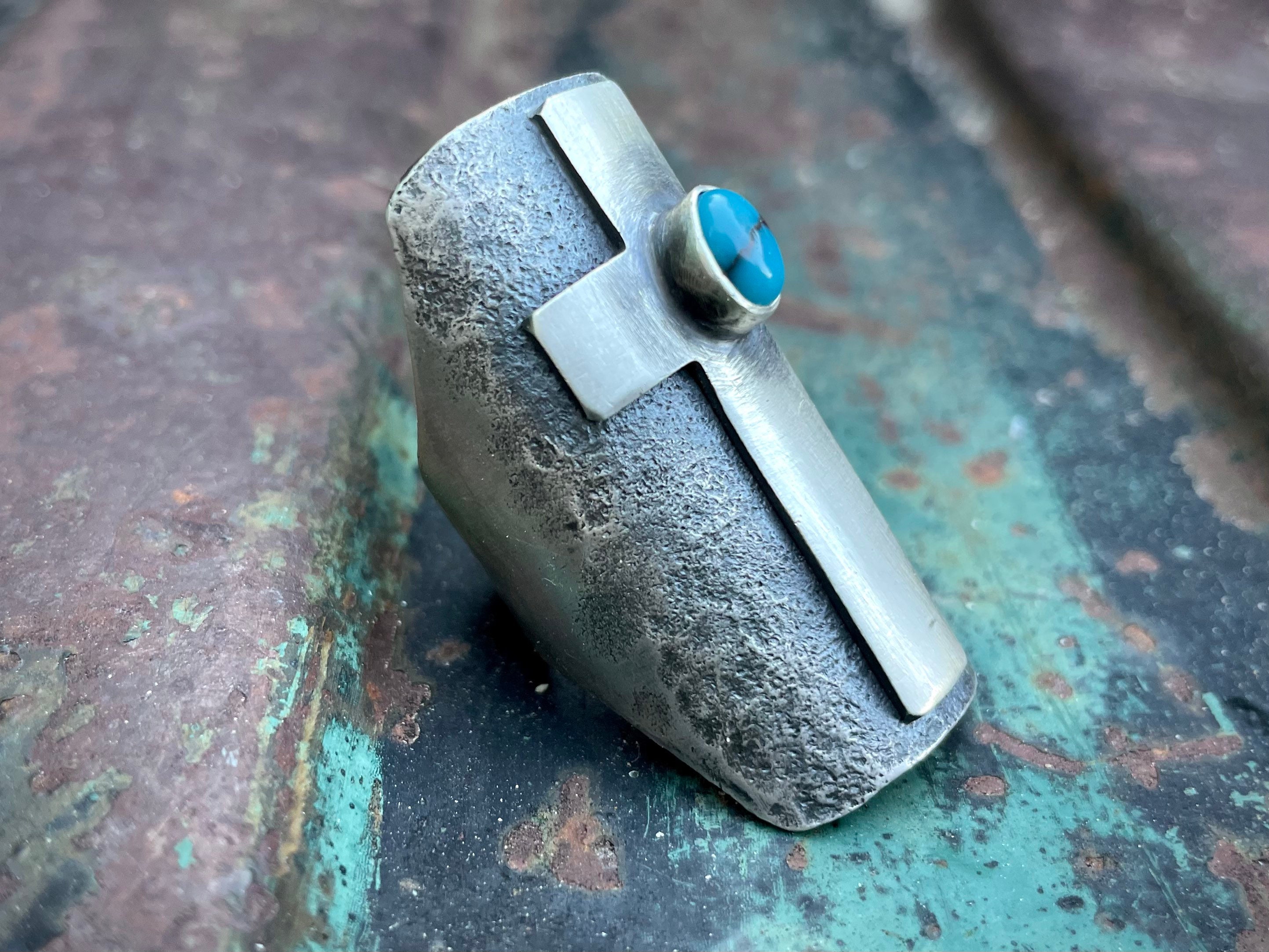 Navajo Randy Endito Silver Turquoise Shield Ring with Cross, Wraparound ...