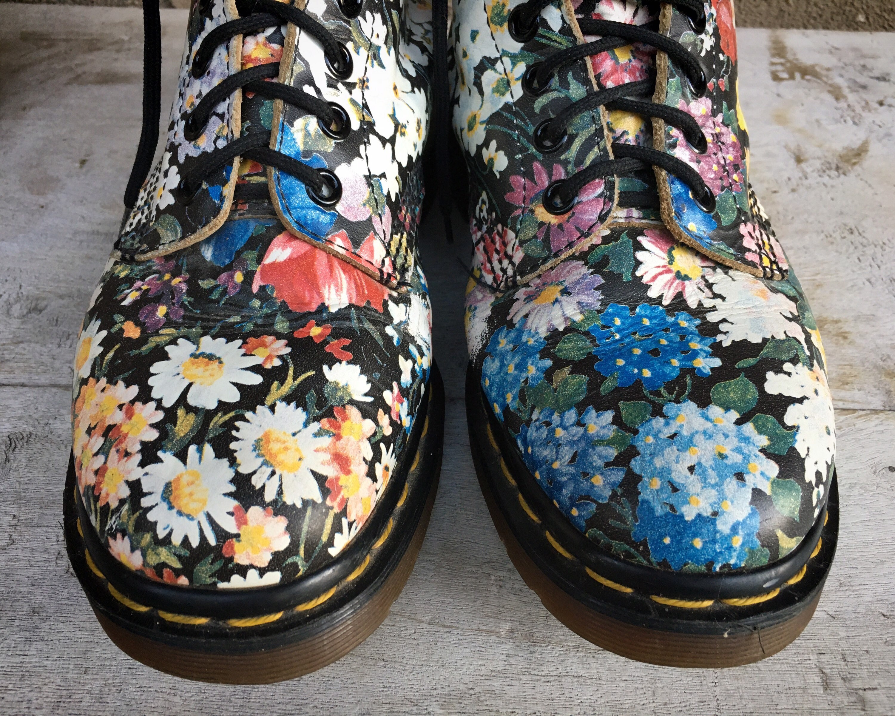 Made in England Dr Martens Boots Floral Design The Original Size Rubbed ...