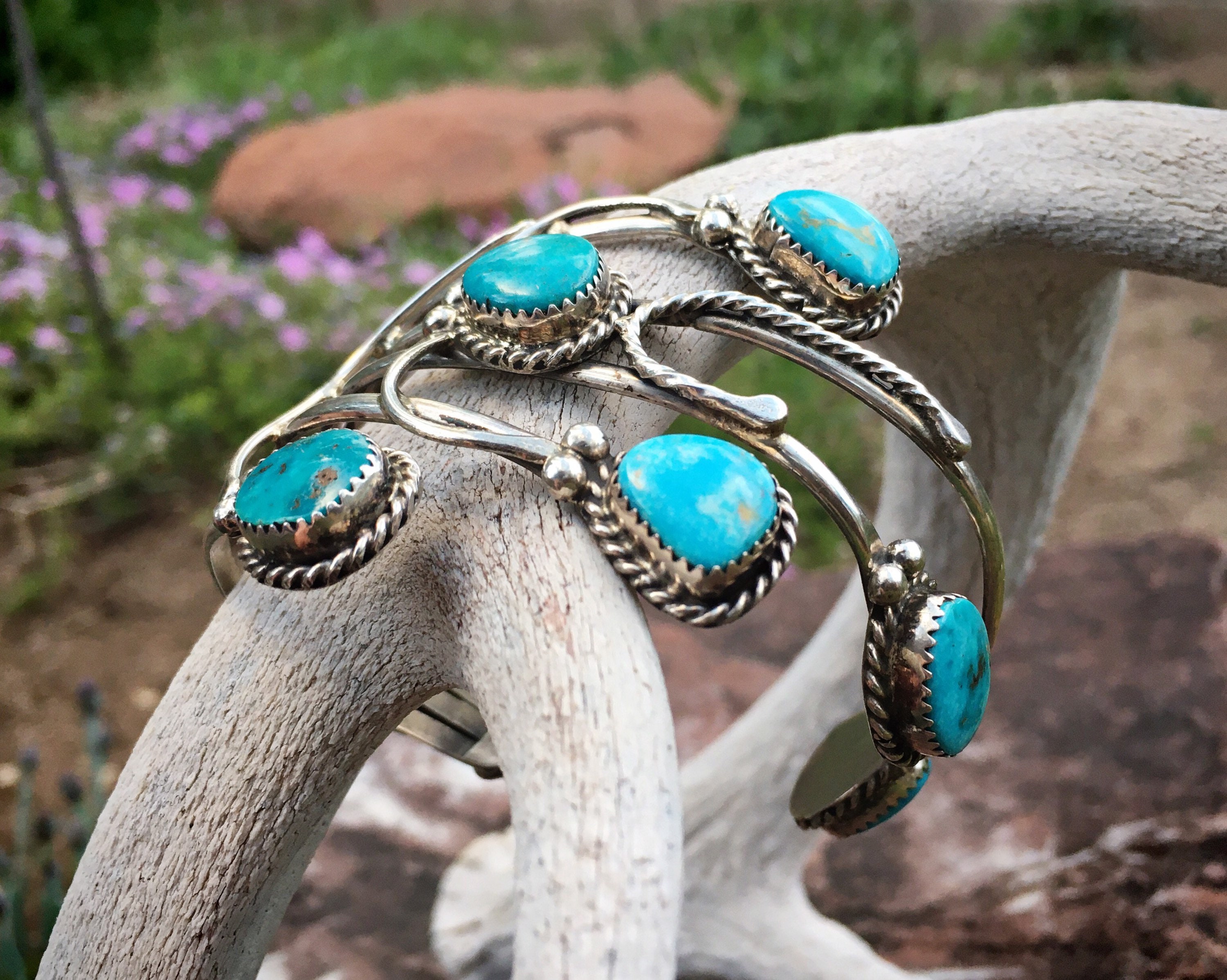 Native american silver 2024 and turquoise bracelets