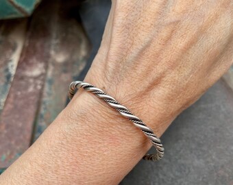 Dainty Twist Wire Sterling Silver Bracelet for Stacking, Native American Indian Jewelry