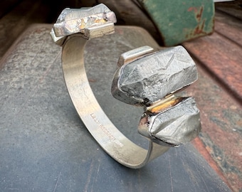 Lilly Barrack Big Rough-Cut Gray Herkimer Diamonds Sterling Silver Open Cuff Bracelet Size 6.5