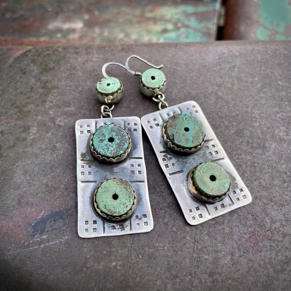 Large Sterling Silver Earrings Made w/ Drilled Tu… - image 3