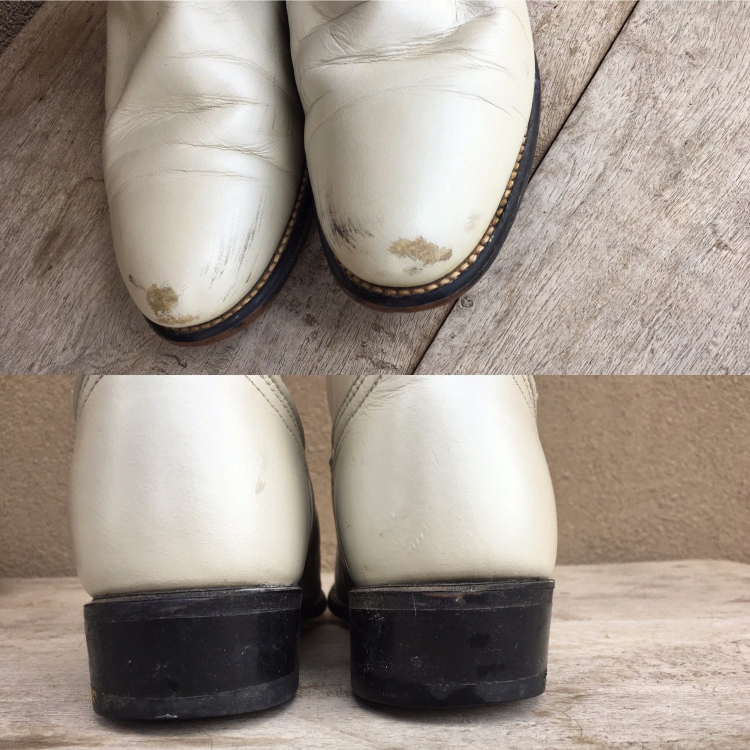 Vintage scuffed pearly white Laredo roper cowboy boot Women size 7 M