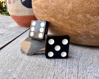 Vintage Cufflinks Numbers 6 & 5 Single Lucite Domino Sections Gold Tone Setting