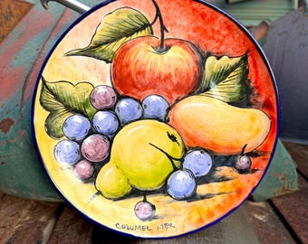 Vintage Mexican Pottery Fruit Design Decorative Wall Plate, Santa Rosa Mayolica Ceramics