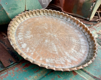 Vintage Hand Stamped Repousse Copper Plate 15+" Diameter, Cairoware Made in Egypt