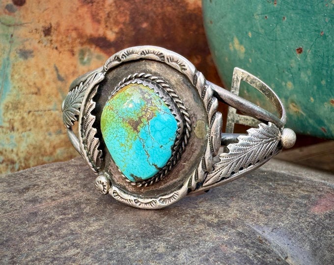 Old Pawn Navajo Cuff Bracelet Sterling Silver Turquoise Size 6.25 ...
