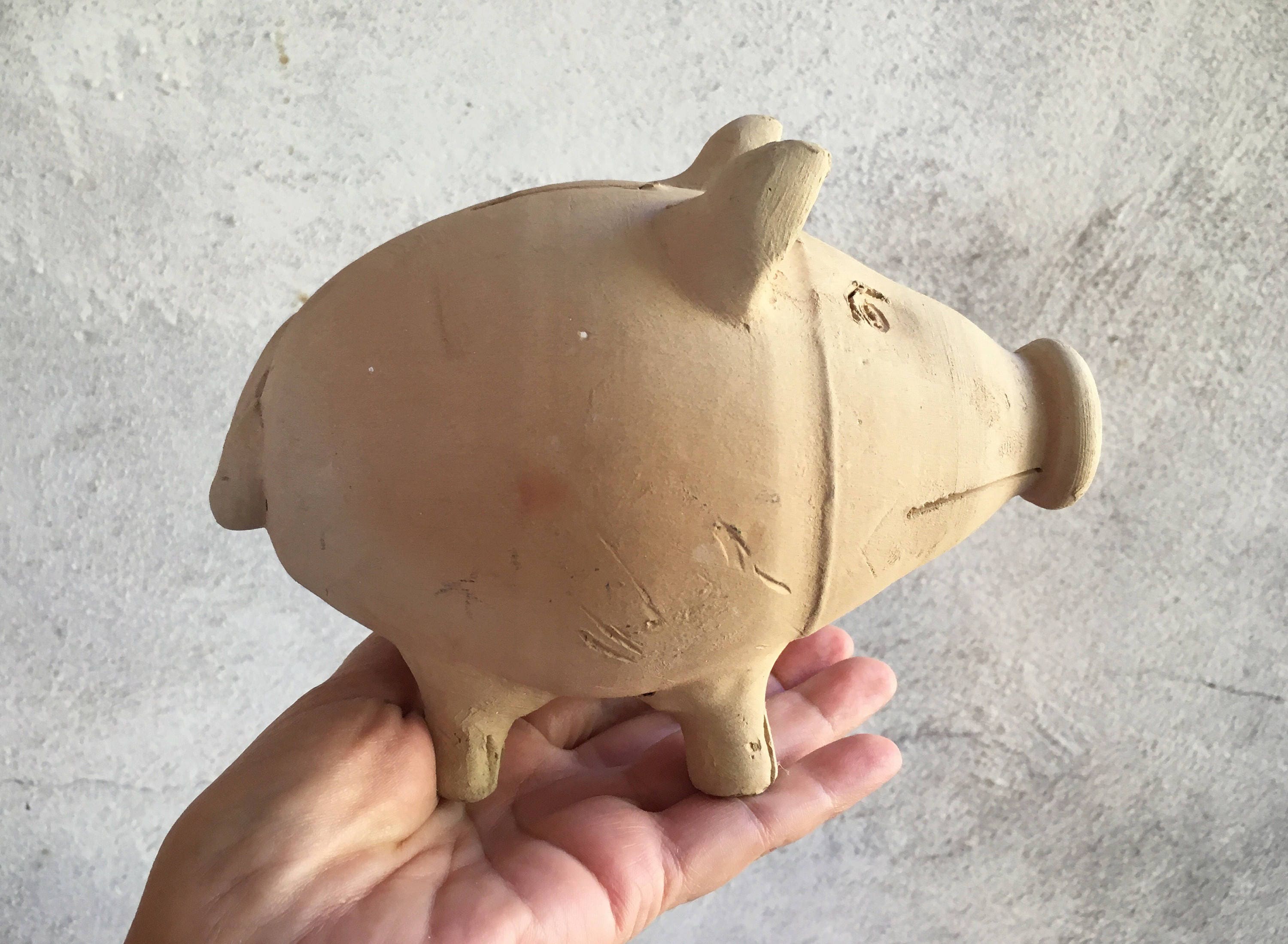 vintage mexican pottery piggy bank unglazed terra cotta pig lover