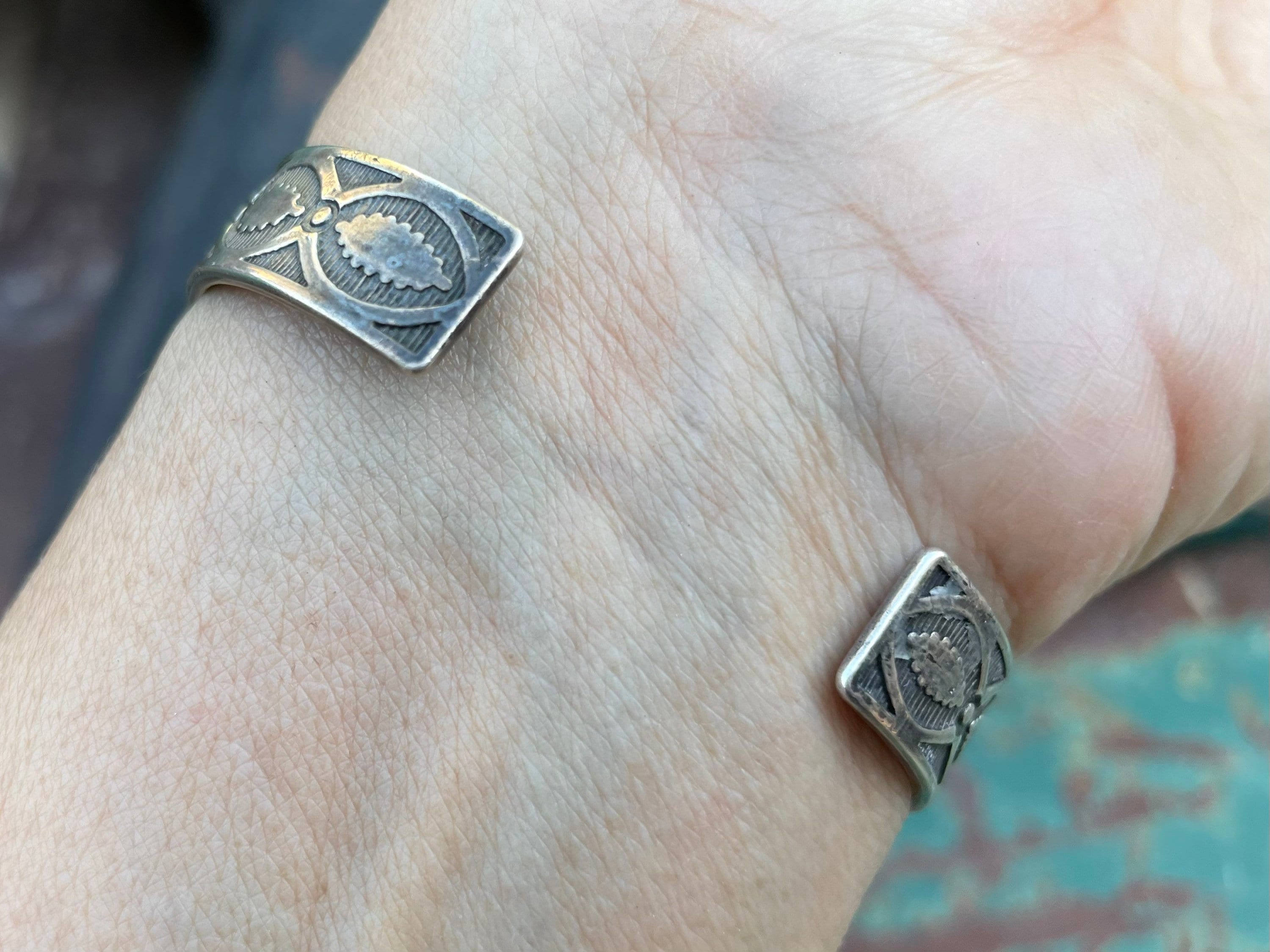 Fred Harvey Era Two Row Snake Eye Sterling Silver Block Turquoise Cuff