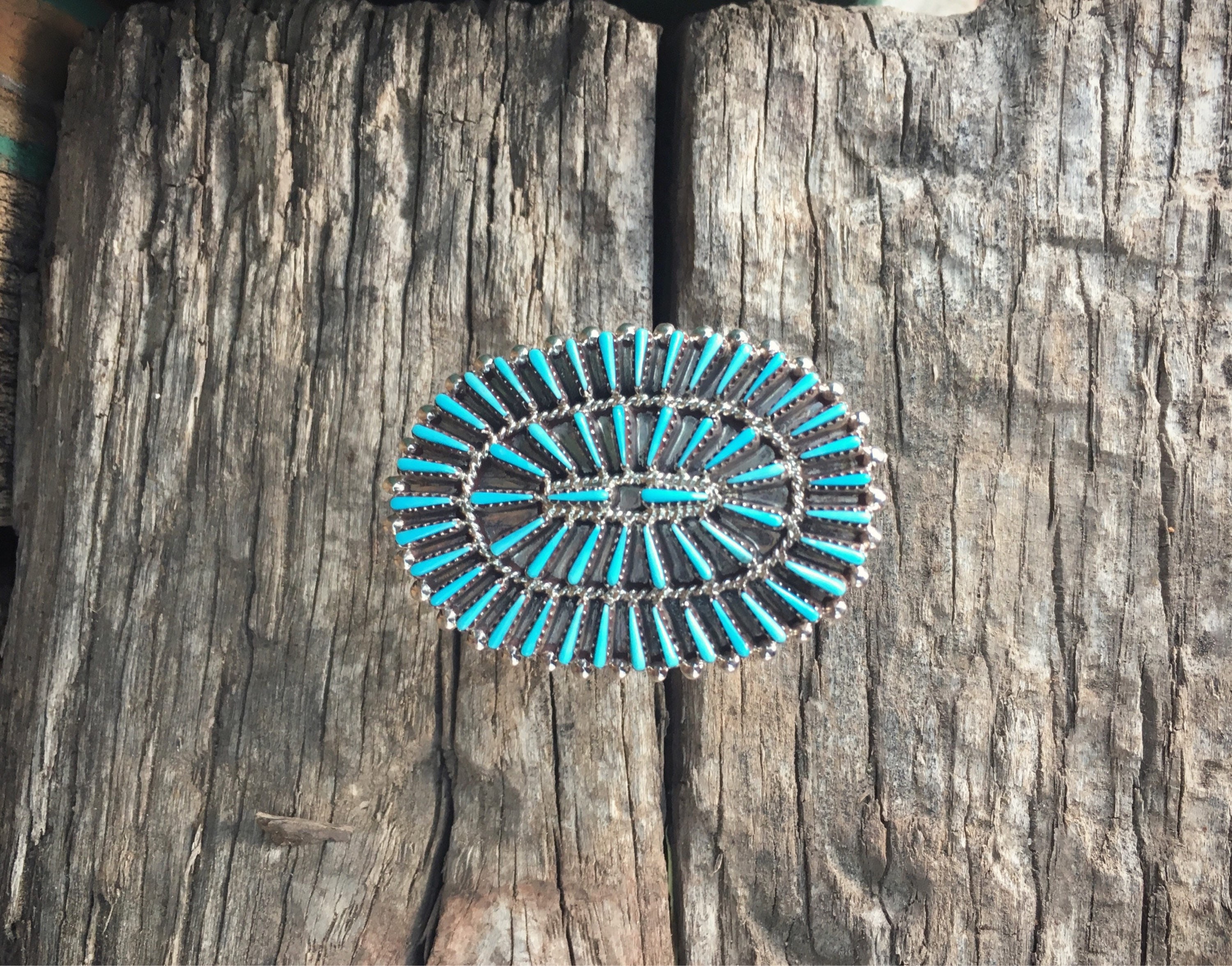 Turquoise Ring Zuni Needlepoint Cluster Ring for Women Size 8.5 Native