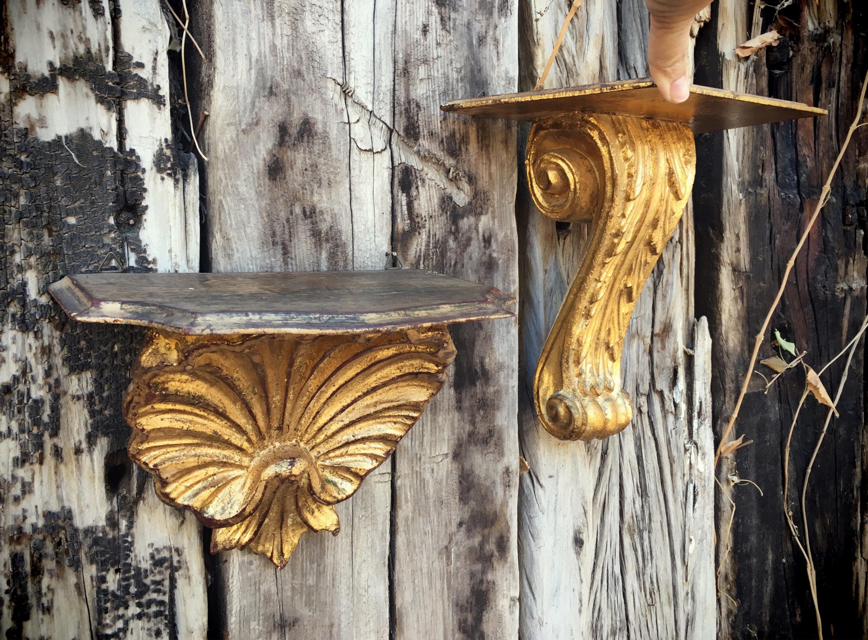 Three Carved Wood Shelf Brackets Vintage Floating Shelves, Architectural Salvage Wooden Corbel