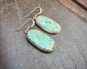 Simple Turquoise Sterling Silver Navajo Dangle Earrings, Signed CB