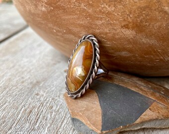 Vintage Navajo Agate Petrified Wood Ring Approx Size 6.5, Southwestern Native American Indian Style Jewelry Unisex Women, Girlfriend Gift