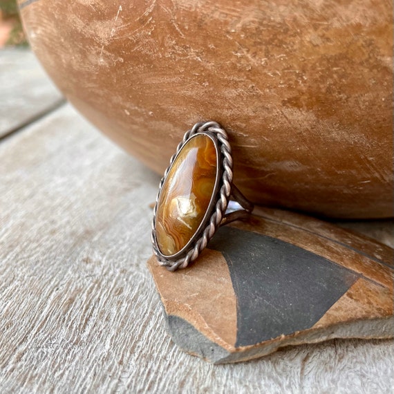 Vintage Navajo Agate Petrified Wood Ring Approx S… - image 1