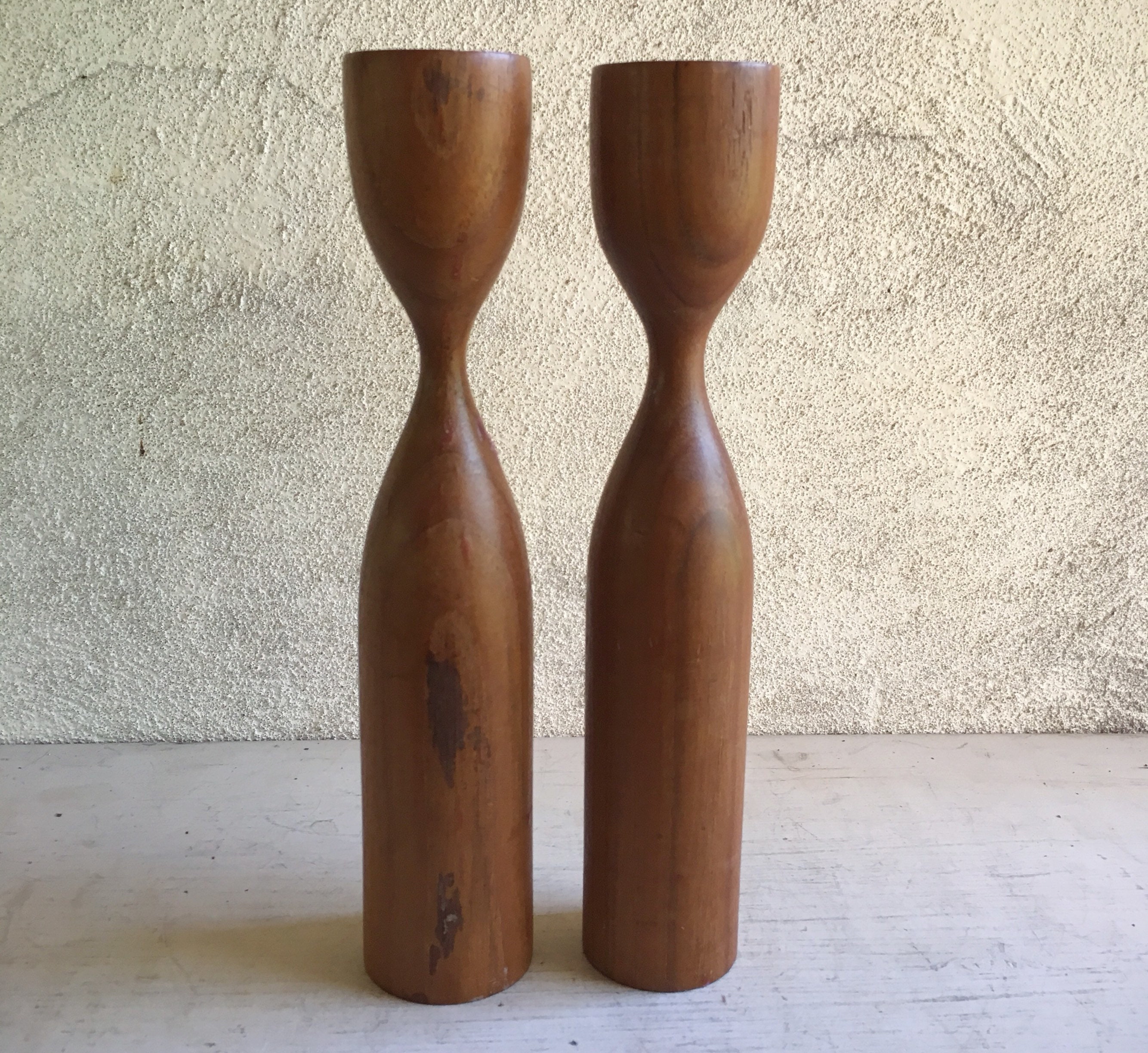 Vintage Danish Modern Teak Wood Candle Holder Set, Midcentury Modern ...