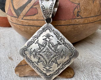 Large Sterling Silver Concho Pendant by Navajo Vince Platero 40g, Optional Navajo Pearls 47g