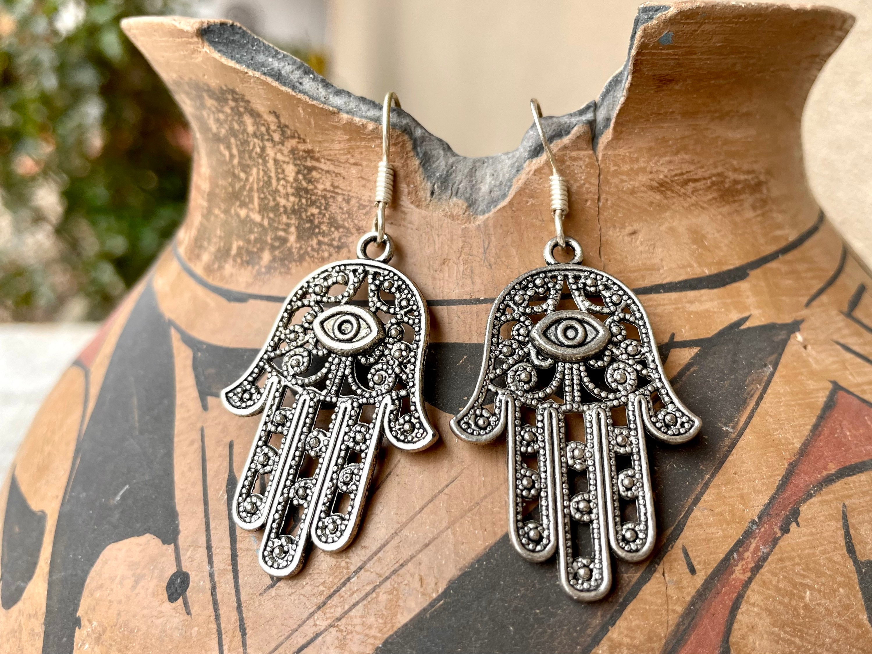 Hamsa earrings silver deals