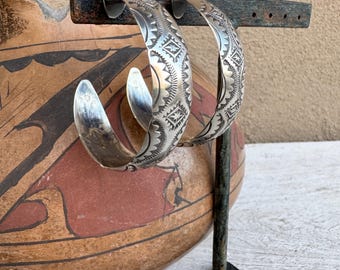 Stamped Sterling Silver Half Hoop Earrings Largeish Size, Navajo Vince Platero