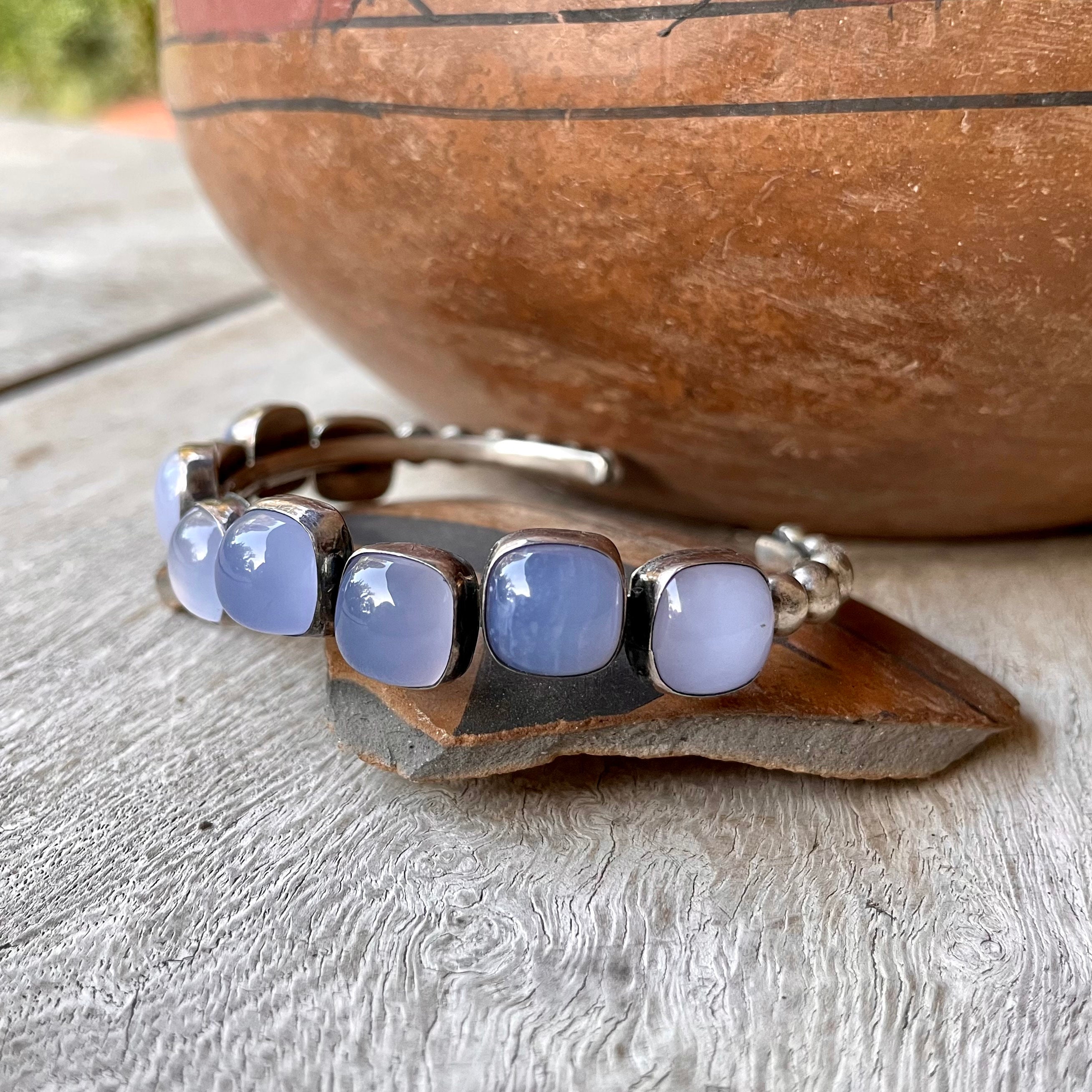 Vintage Sterling Silver Chunky Bangle with Moonstone