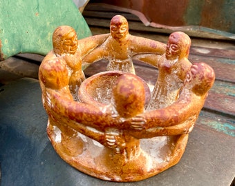 Vintage Mexican Pottery Circle of Friends Candle Holder Copal, Medium Small Size, Incense Burner