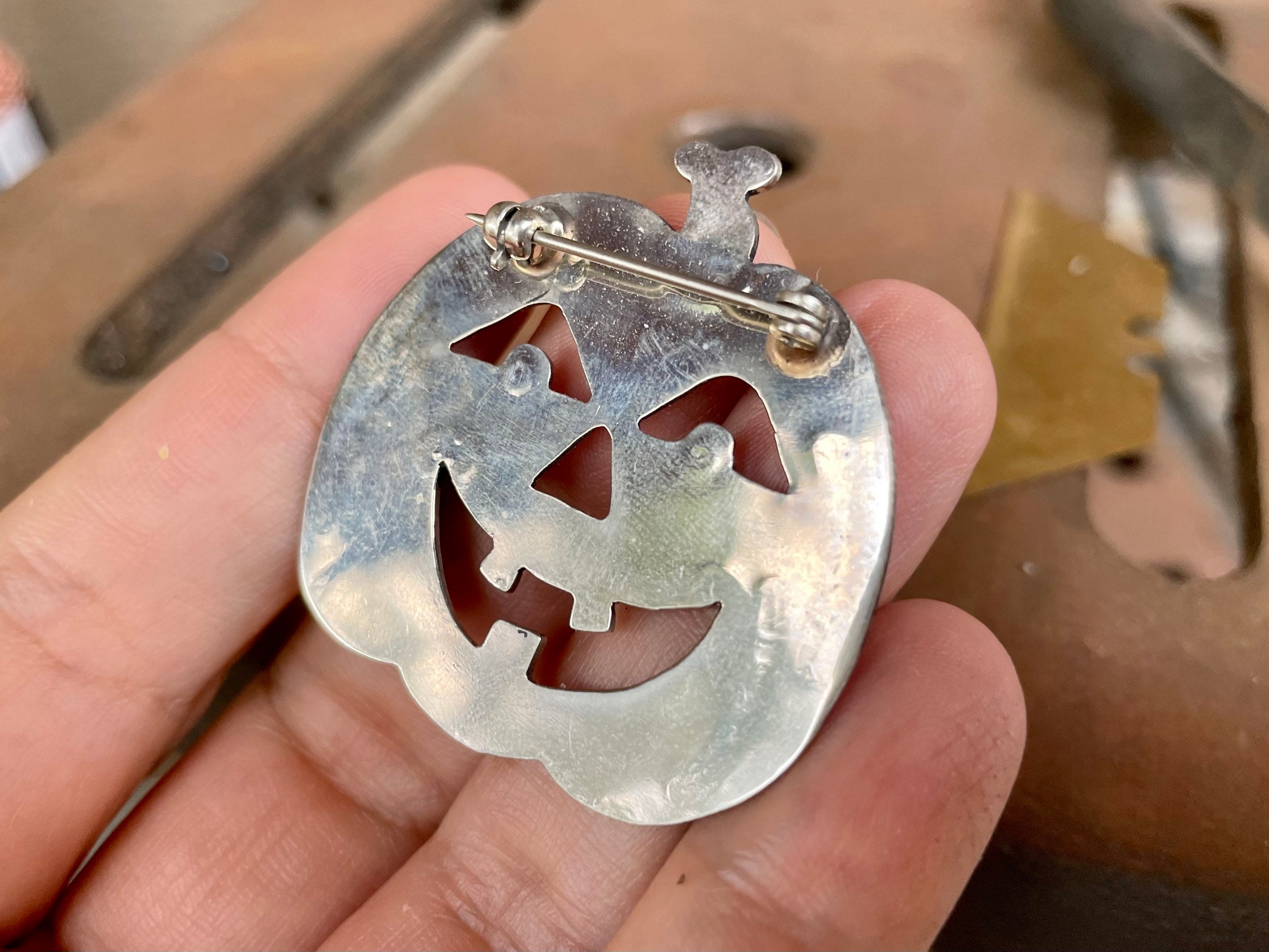 German Silver Jack O Lantern Brooch Pin for Hat or Jacket, Pumpkin Fall ...