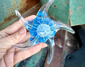 Vintage Art Glass Paperweight Blue Starfish Glows in the Dark, Dynasty Gallery, Desk Decor