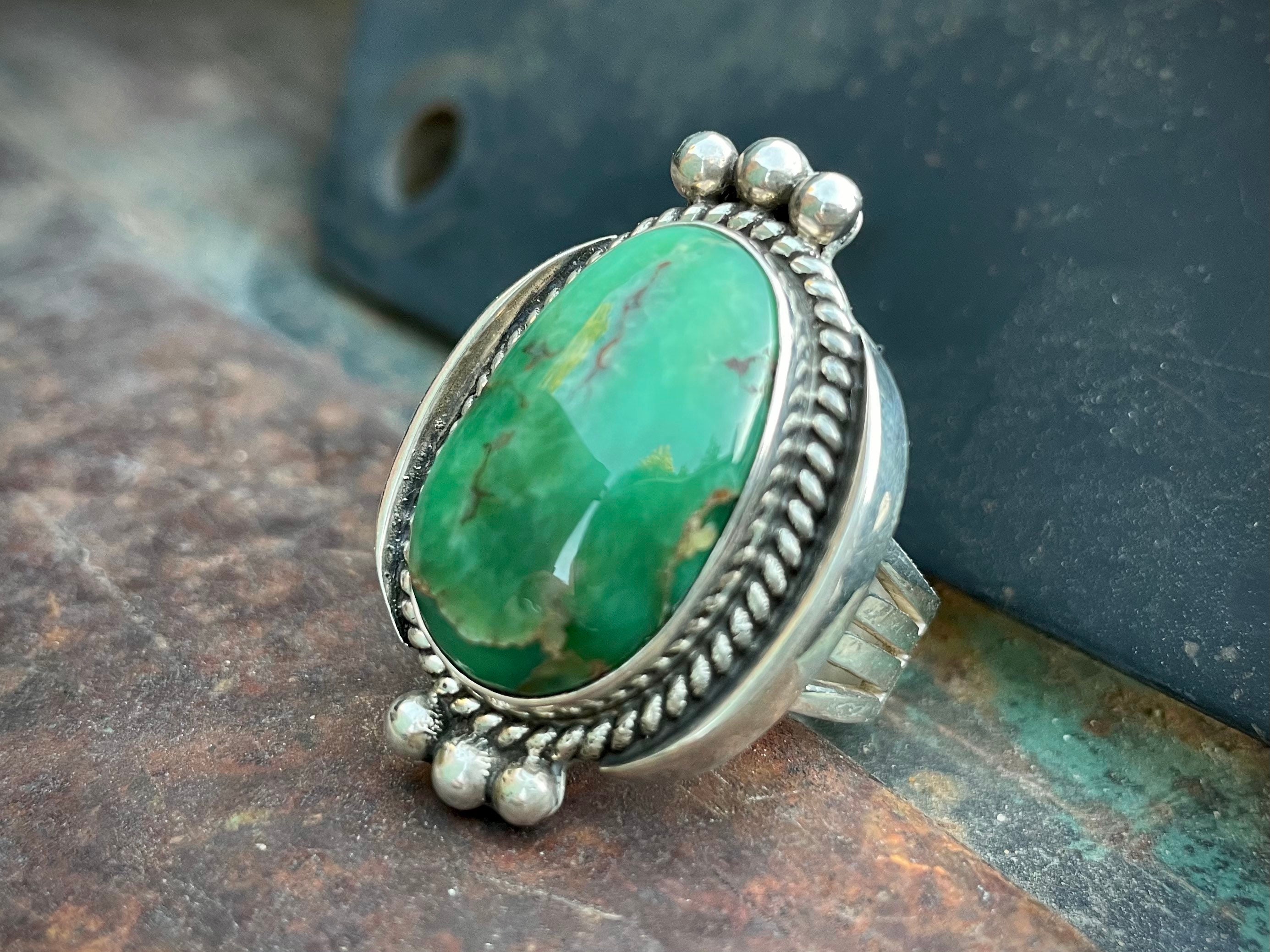 Size 12.25 Fox Turquoise Ring by Navajo Teddy Draper Jr. Native