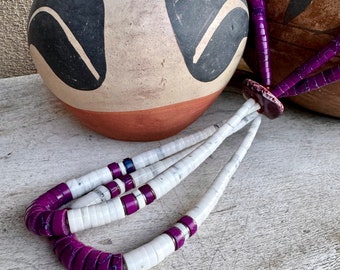 Purple Mohave Turquoise and White Howlite Huge Heishi Jacla Necklace 32" (Adj), Southwest Jewelry