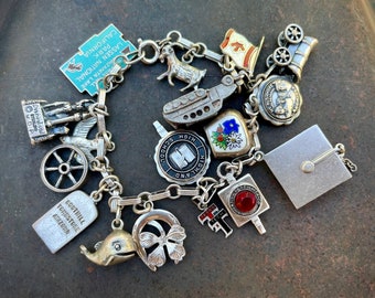 Vintage Sterling Silver Charm Bracelet with Washington Monument, University of New Mexico