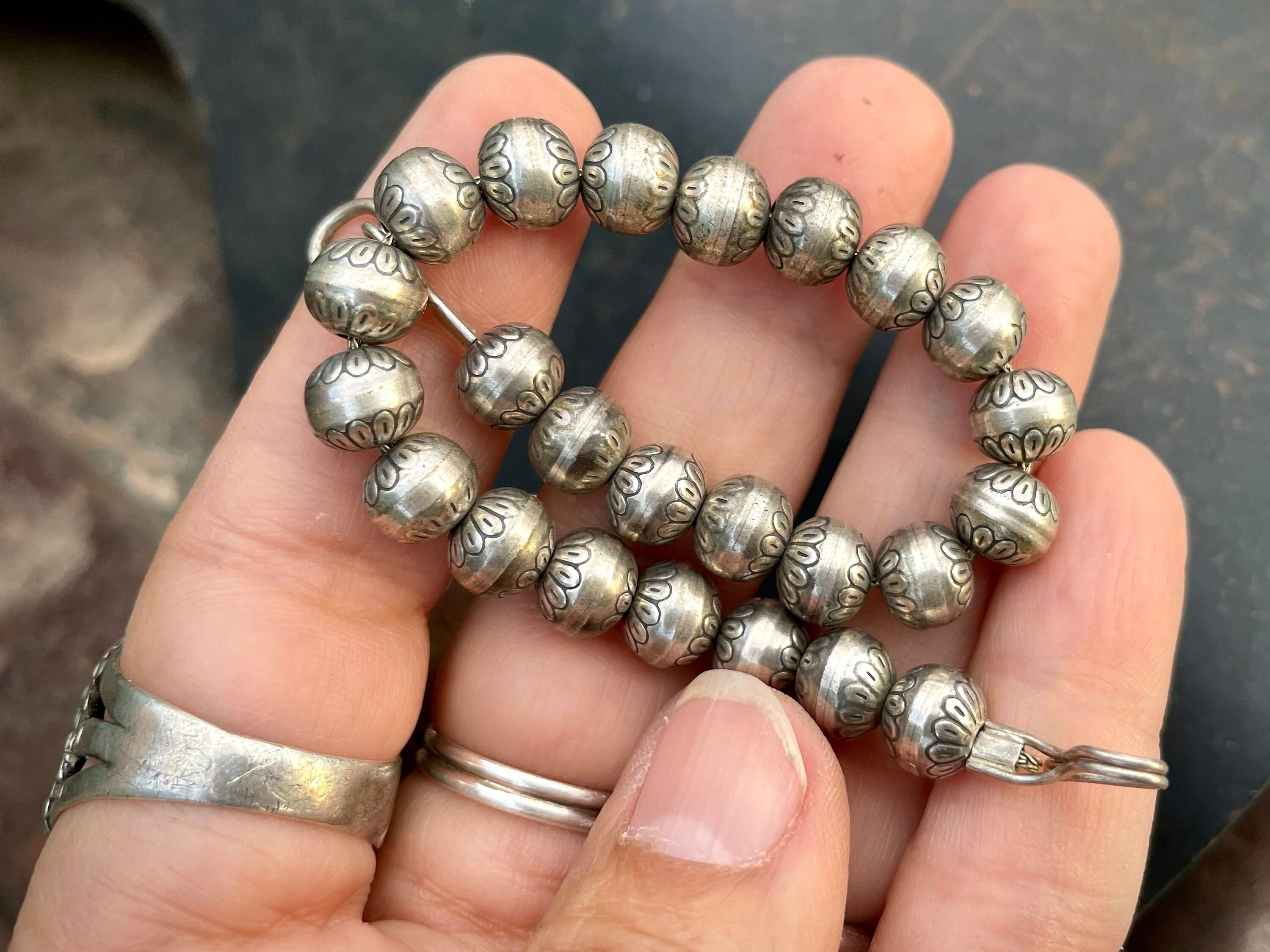 Best Vintage Native American Navajo Hand Carved Pearl Sterling Silver Bracelet Best Vintage Native American Navajo Hand Carved Pearl Sterling Silver Bracelet