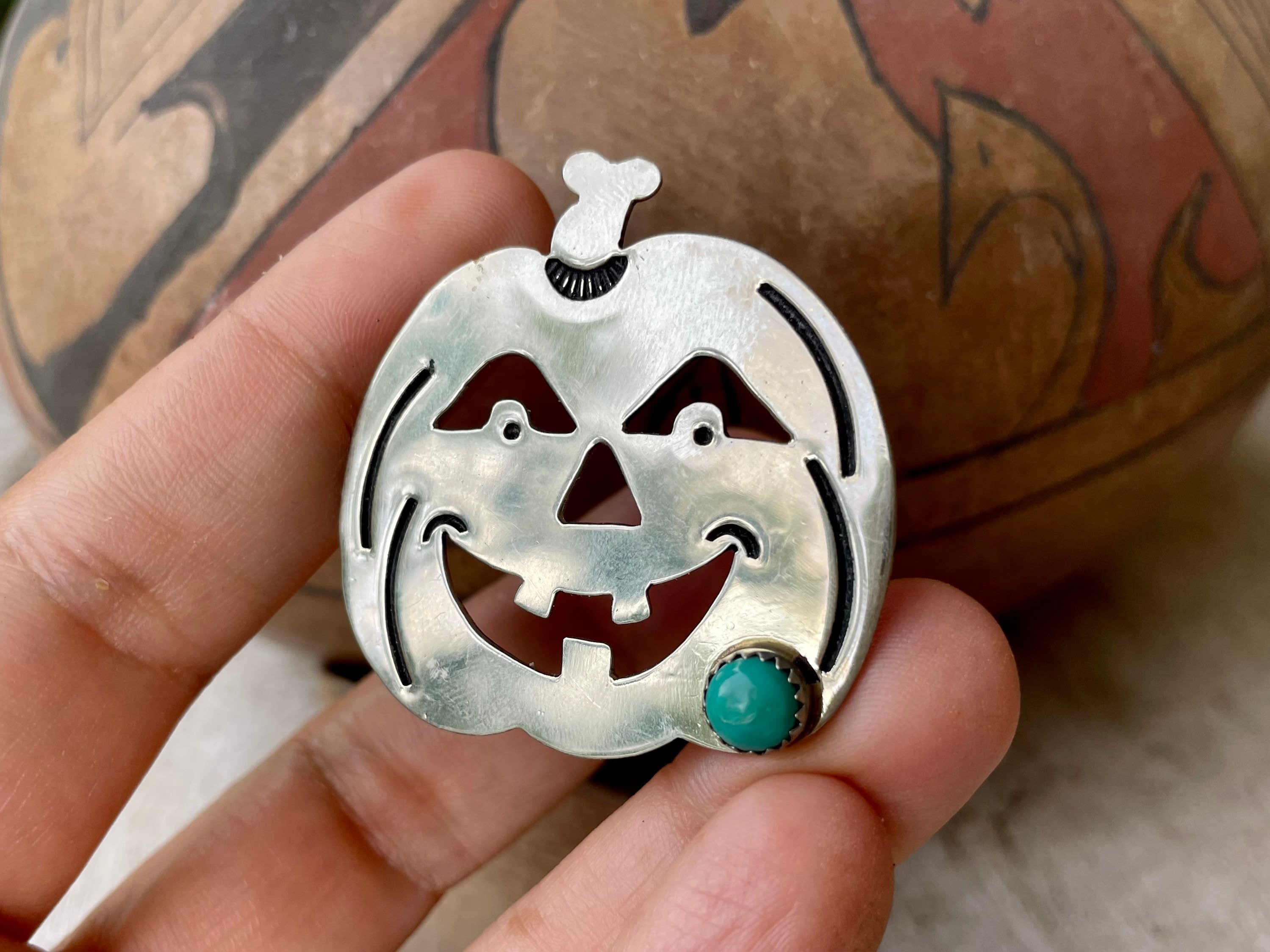 German Silver Jack O Lantern Brooch Pin for Hat or Jacket, Pumpkin Fall ...