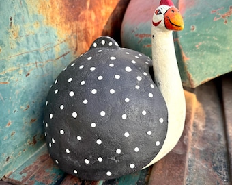Large Folk Art Guinea Hen Box with Lid, Possibly Paper Mache, Bohemian Decor, Poultry Gift