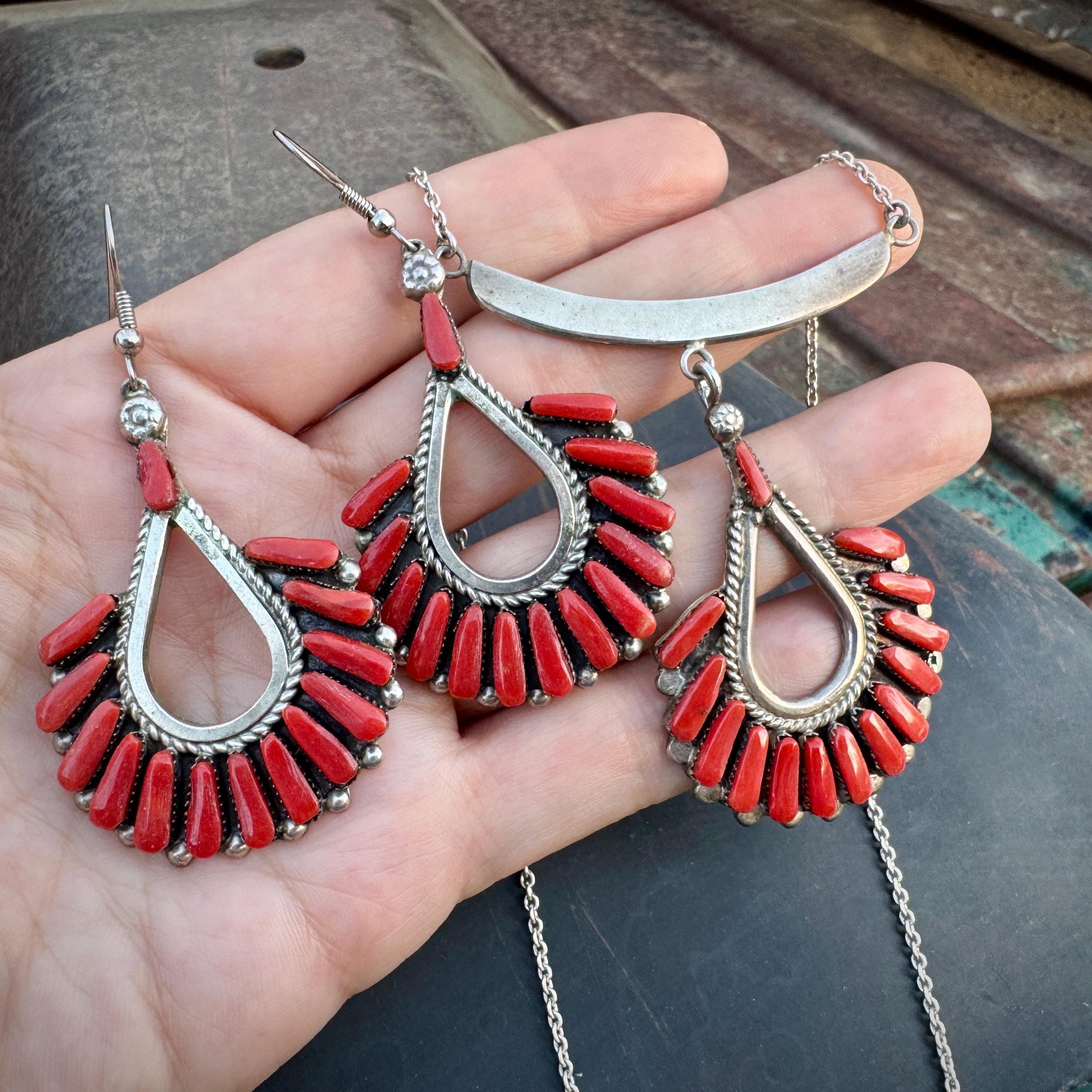 Carlene Hattie Zuni Native American Coral Sterling Silver Earrings Carlene Hattie Zuni Native American Coral Sterling Silver Earrings
