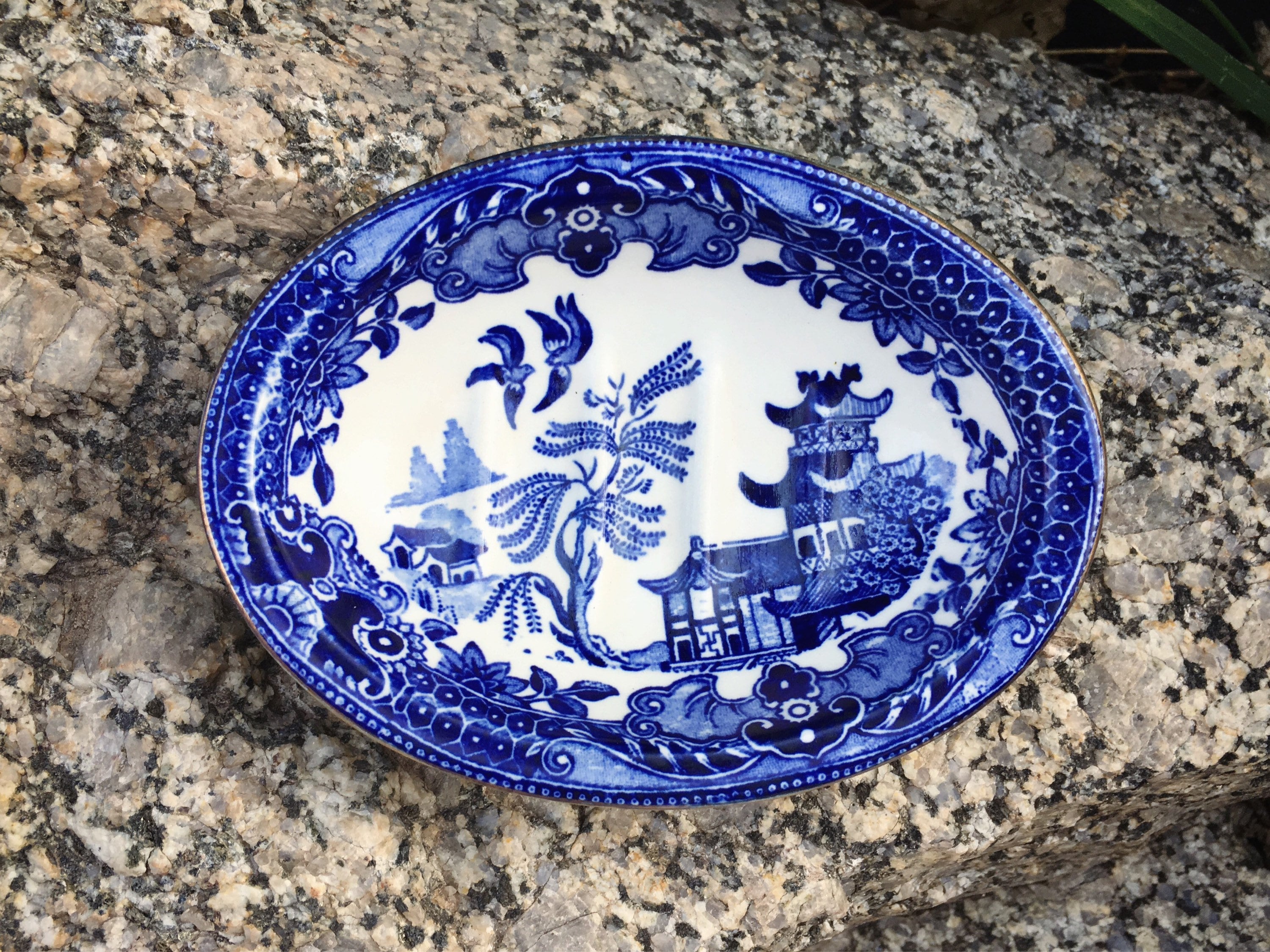 Made in England Blue Willow Soap Dish Gold Trim Burleigh Ware Blue and